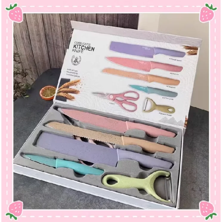 Kitchen Knife Set Stainless Steel / Pisau Dapur Set 6 in 1 Bahan Stainless Steel